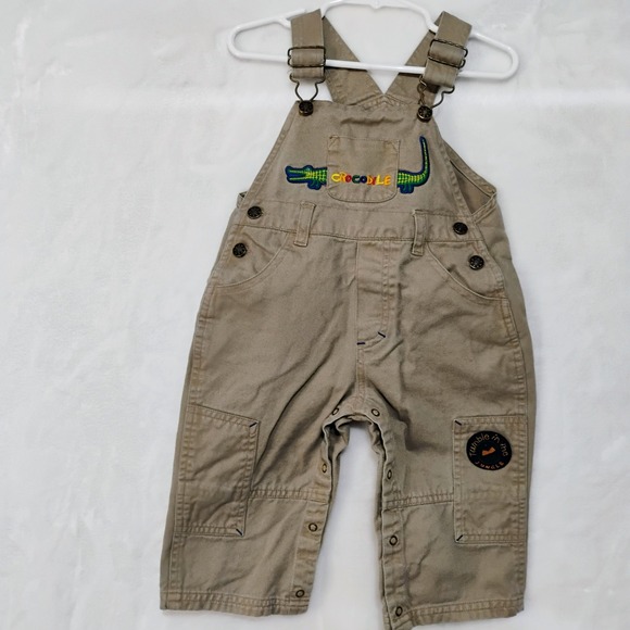 CAMP USA Other - Vtg Khaki Crocodile Embroidered Cotton Overalls Boys 18M Tumble In The Jungle E